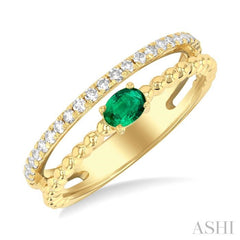 Bead Oval Shape East-West Gemstone & Diamond Ring