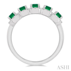 Emerald Shape 5 Gemstone & Halo Diamond Wedding Band