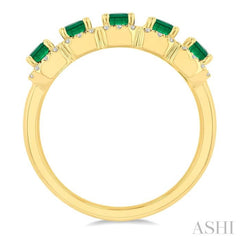 Emerald Shape 5 Gemstone & Halo Diamond Wedding Band