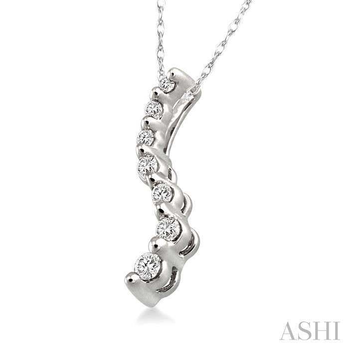 1/10 ctw Swirl Journey Diamond Pendant in 10K White Gold with Chain