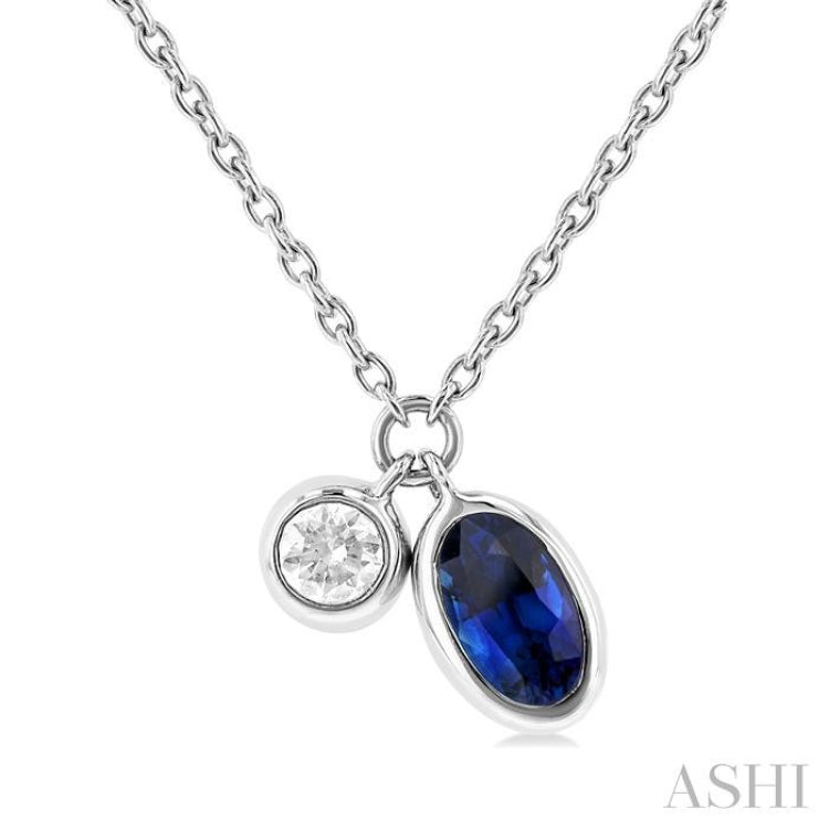 Oval Shape Bezel Set Gemstone & Diamond Necklace