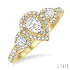 Pear Shape Past Present & Future Halo Diamond Engagement Ring