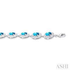 Silver Oval Shape Gemstone & Diamond Bracelet