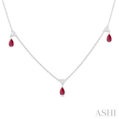 Pear Shape Gemstone & Diamond Station Necklace