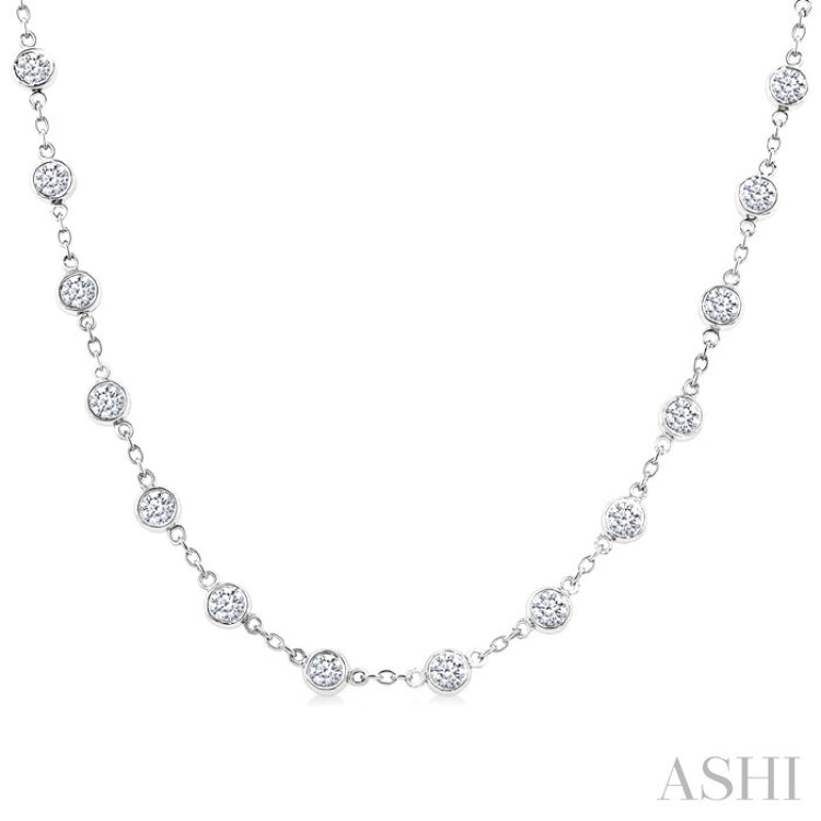 4 Ctw Bezel Set Round Cut Diamond Station Necklace in 14K White Gold