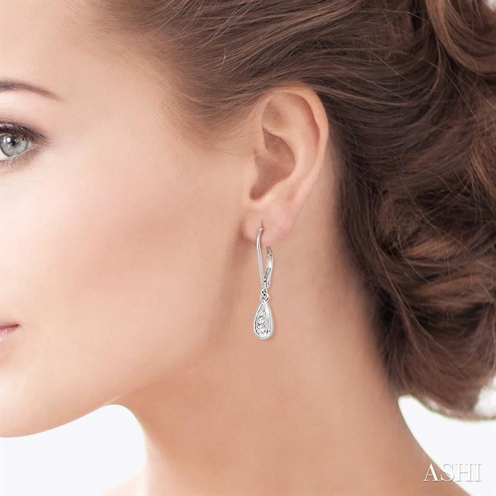 1/8 ctw Pear Shape Round Cut Diamond Earrings in 14K White Gold