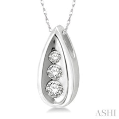 1/10 Ctw Pear Shape Round Cut Diamond Pendant in 14K White Gold with Chain
