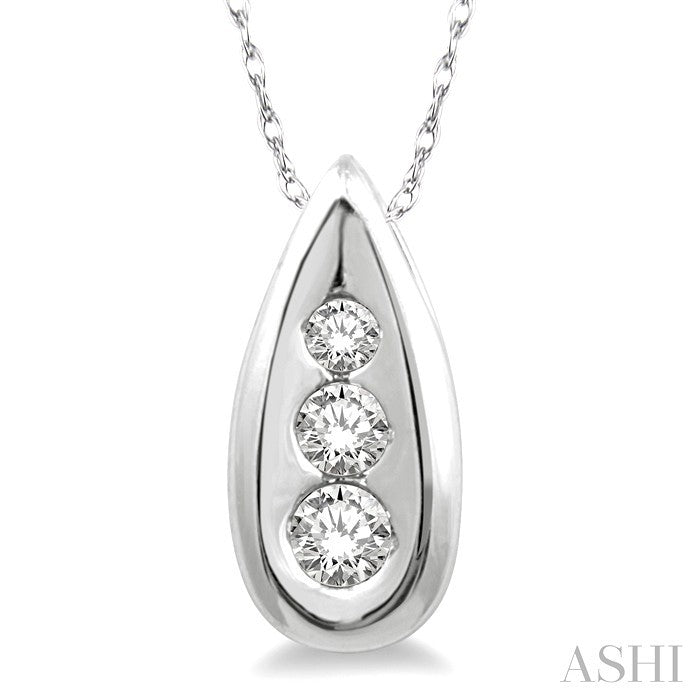 1/10 Ctw Pear Shape Round Cut Diamond Pendant in 14K White Gold with Chain