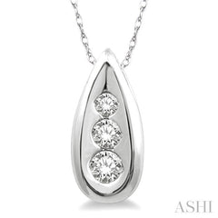 1/10 Ctw Pear Shape Round Cut Diamond Pendant in 14K White Gold with Chain