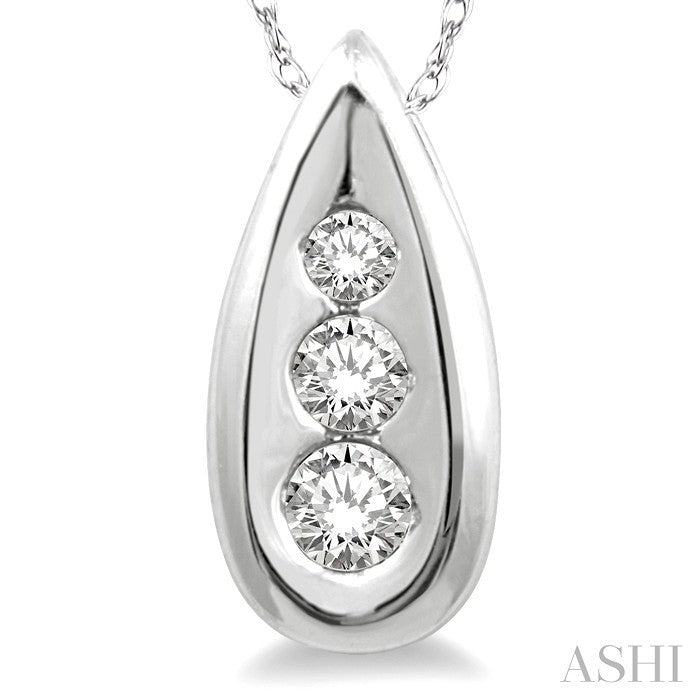 1/10 Ctw Pear Shape Round Cut Diamond Pendant in 14K White Gold with Chain