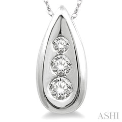 1/10 Ctw Pear Shape Round Cut Diamond Pendant in 14K White Gold with Chain