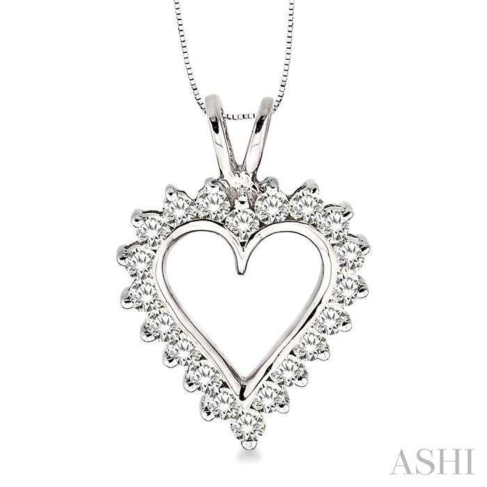 1 Ctw Round Cut Diamond Heart Pendant in 14K White Gold with Chain