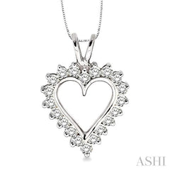 1 Ctw Round Cut Diamond Heart Pendant in 14K White Gold with Chain