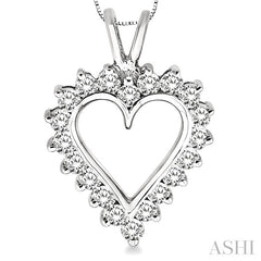1 Ctw Round Cut Diamond Heart Pendant in 14K White Gold with Chain