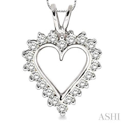1 Ctw Round Cut Diamond Heart Pendant in 14K White Gold with Chain