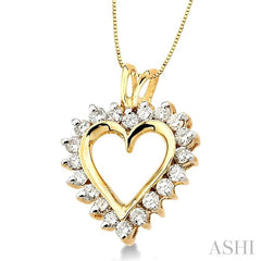 1/2 Ctw Round Cut Diamond Heart Pendant in 14K Yellow Gold with Chain