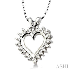 1/4 Ctw Round Diamond Heart Pendant in 14K White Gold with Chain