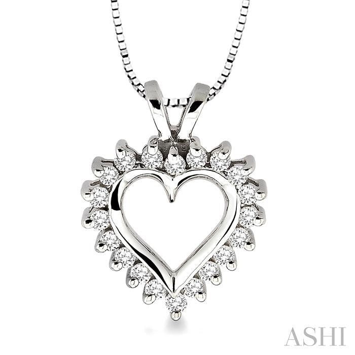 1/4 Ctw Round Diamond Heart Pendant in 14K White Gold with Chain