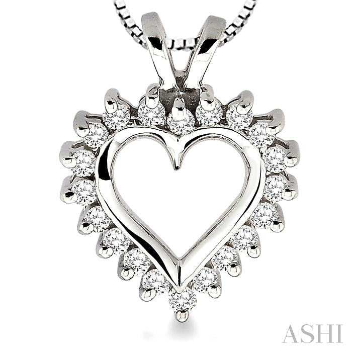 1/4 Ctw Round Diamond Heart Pendant in 14K White Gold with Chain