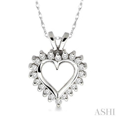1/4 Ctw Round Diamond Heart Pendant in 10K White Gold with Chain