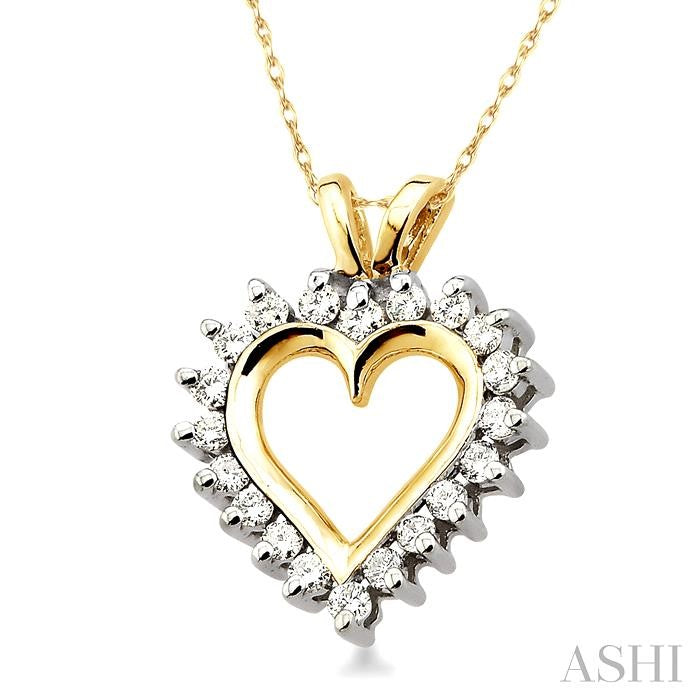 1/4 Ctw Round Diamond Heart Pendant in 10K Yellow Gold with Chain