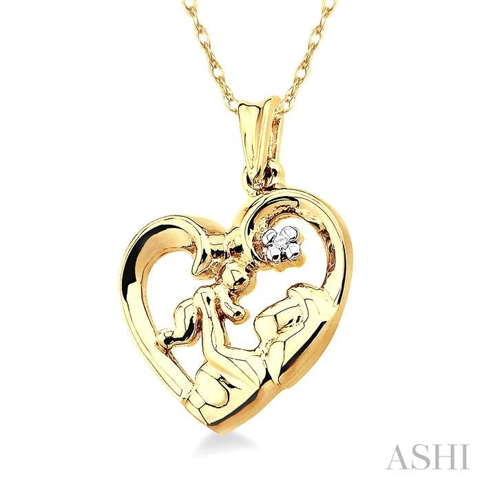 1/50 Ctw Round Cut Diamond Child & Mom Heart Shaped Pendant in 14K Yellow Gold With Chain