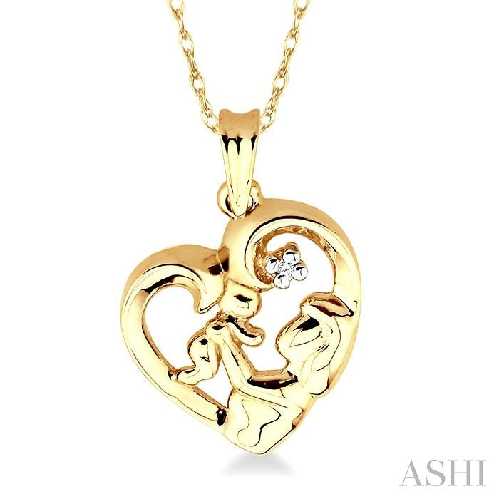 1/50 Ctw Round Cut Diamond Child & Mom Heart Shaped Pendant in 14K Yellow Gold With Chain