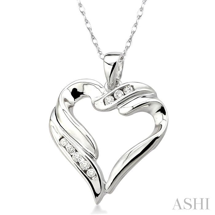 1/10 ctw Round Cut Diamond Heart Pendant in 10K White Gold with Chain