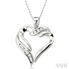 1/10 ctw Round Cut Diamond Heart Pendant in 10K White Gold with Chain