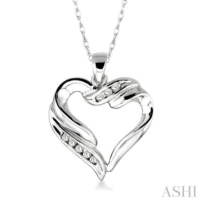 1/10 ctw Round Cut Diamond Heart Pendant in 10K White Gold with Chain