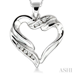 1/10 ctw Round Cut Diamond Heart Pendant in 10K White Gold with Chain