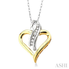 1/6 ctw Round Cut Diamond Heart Pendant in 10K White and Yellow Gold with Chain