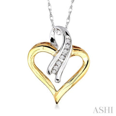 1/6 ctw Round Cut Diamond Heart Pendant in 10K White and Yellow Gold with Chain
