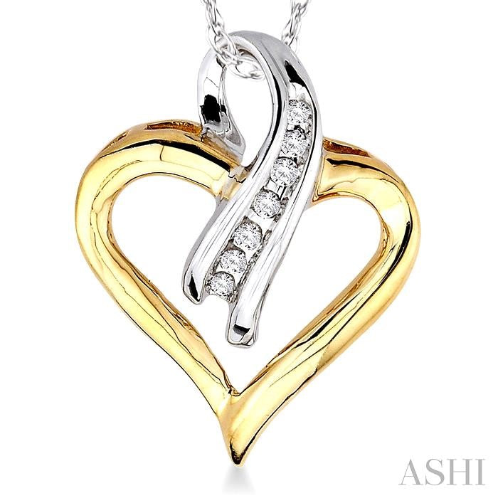 1/6 ctw Round Cut Diamond Heart Pendant in 10K White and Yellow Gold with Chain