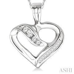 1/4 Ctw Baguettes and Round Diamond Heart Pendant in 10K White Gold with Chain
