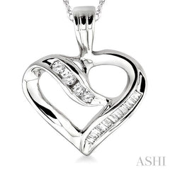 1/4 ctw Baguettes and Round Diamond Heart Pendant in 10K White Gold with Chain