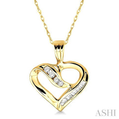 1/4 ctw Baguettes and Round Diamond Heart Pendant in 10K Yellow Gold with Chain