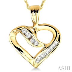 1/4 ctw Baguettes and Round Diamond Heart Pendant in 10K Yellow Gold with Chain