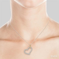 1/4 ctw Round Cut Diamond Heart Pendant in 14K White and Yellow Gold with Chain