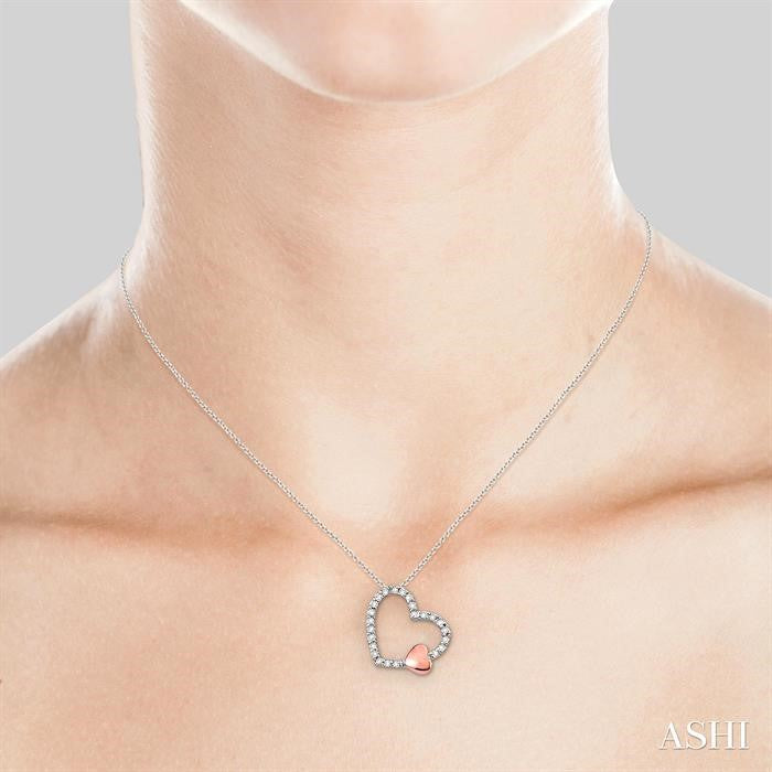1/6 ctw Round Cut Diamond Floating Heart Pendant in 14K White and Rose Gold with Chain