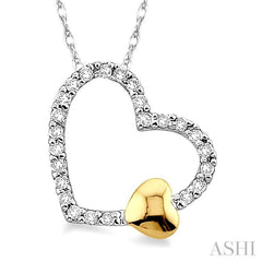 1/6 ctw Round Cut Diamond Floating Heart Pendant in 14K White and Yellow Gold with Chain