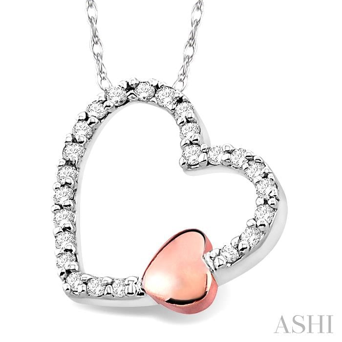 1/6 ctw Round Cut Diamond Floating Heart Pendant in 10K White and Rose Gold with Chain