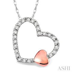 1/6 ctw Round Cut Diamond Floating Heart Pendant in 10K White and Rose Gold with Chain