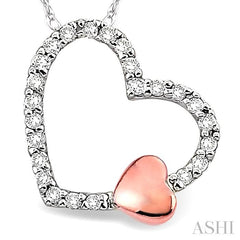 1/6 Ctw Round Cut Diamond Floating Heart Pendant in 10K White and Rose Gold with Chain