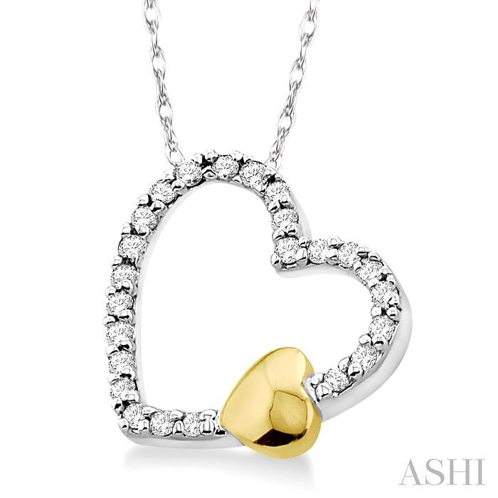 1/6 ctw Round Cut Diamond Floating Heart Pendant in 10K White and Yellow Gold with Chain