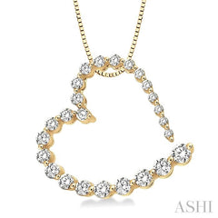 1/2 ctw Diamond Journey Heart Pendant in 14K Yellow Gold with chain