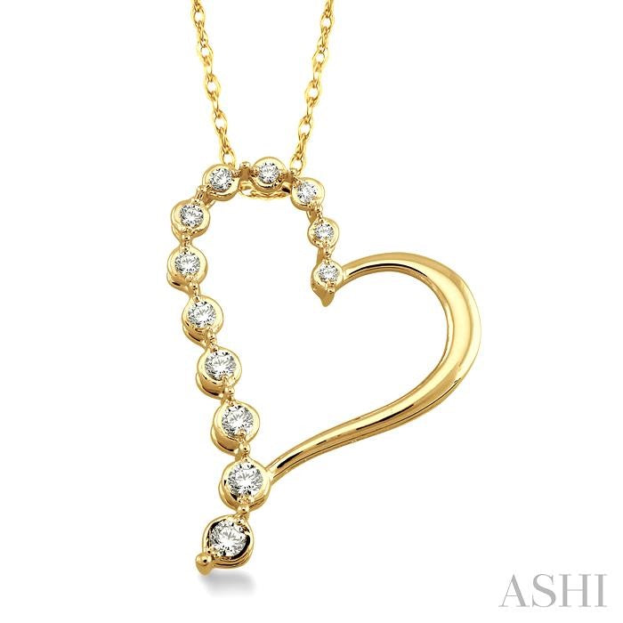 1/4 ctw Round Cut Diamond Half Journey Heart Pendant in 14K Yellow Gold with Chain