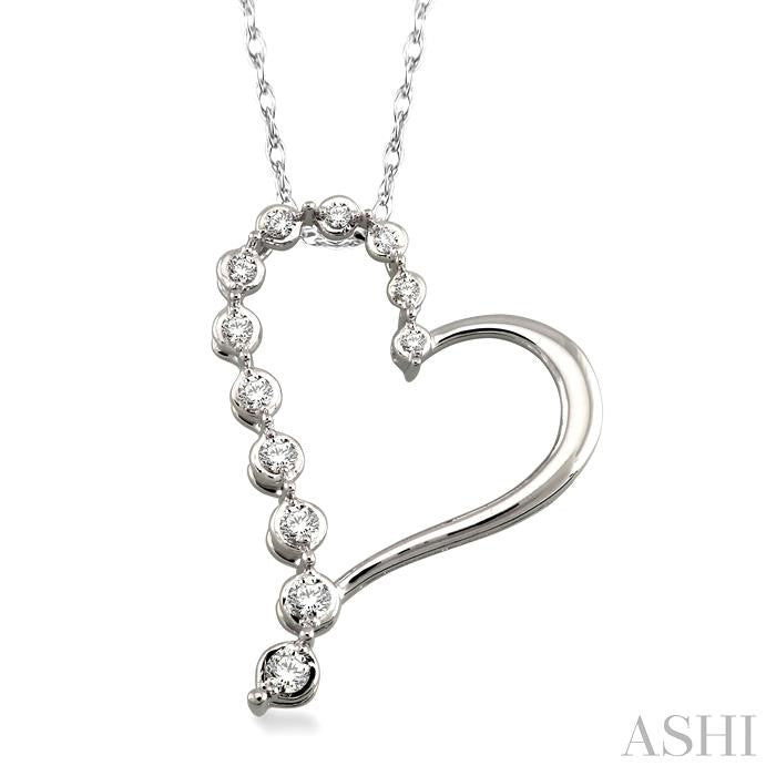 1/10 ctw Round Cut Diamond Half Journey Heart Pendant in 14K White Gold with Chain