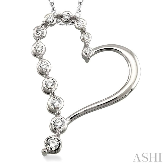 1/10 ctw Round Cut Diamond Half Journey Heart Pendant in 14K White Gold with Chain
