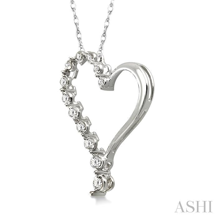 1/10 ctw Round Cut Diamond Half Journey Heart Pendant in 10K White Gold with Chain